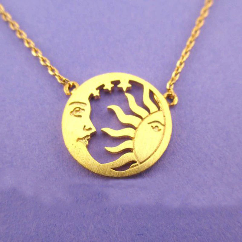 14k Gold Minimal Sun and Moon Necklace