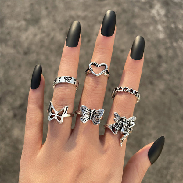 Patched Heart Ring Set
