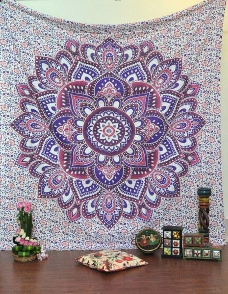 White and Purple Mandala Tapestry